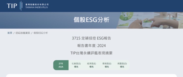 台灣永續評鑑：AAA 評等